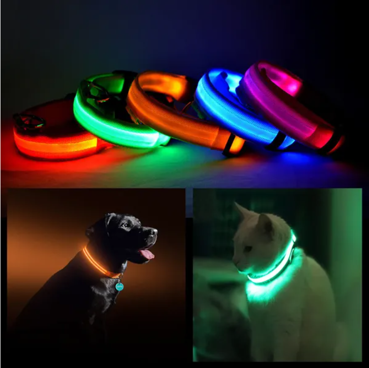 LED Pet Safety Collar - USB Rechargeable Light-Up Halo Collar for Night Walks