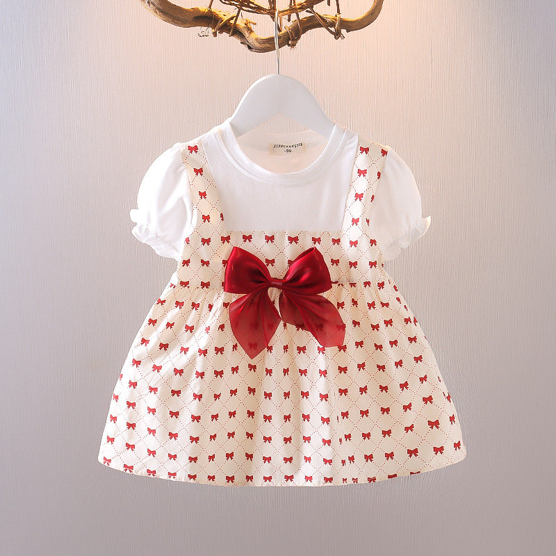 Girls Summer Floral Princess Dress - Cotton Bubble Sleeve Party Dress