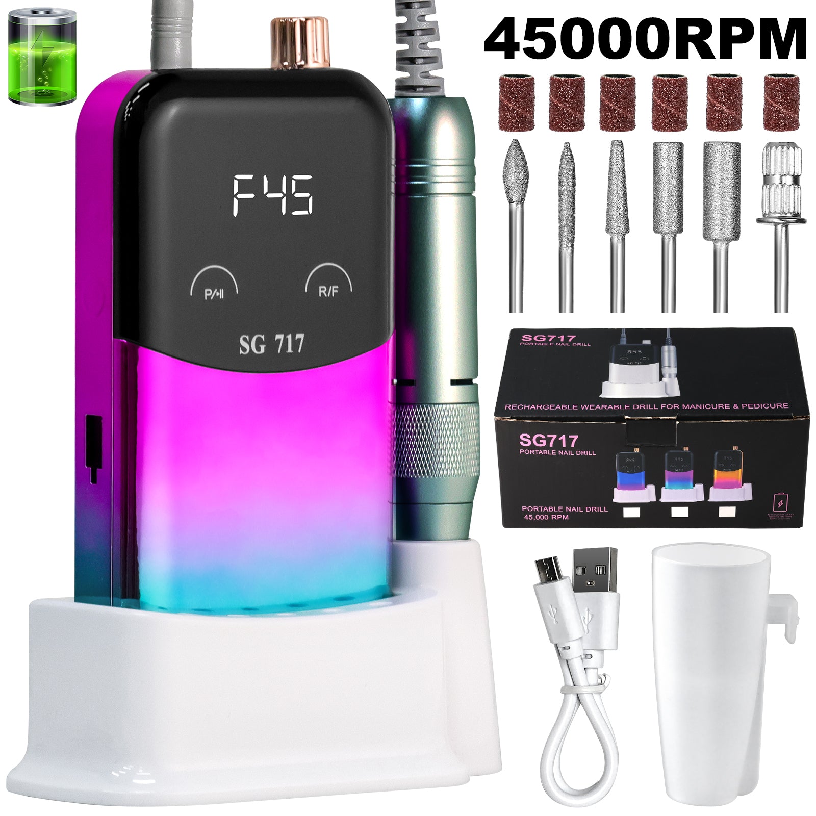 Electric Nail Drill - Portable Cordless Manicure & Pedicure E-File for Home Salon