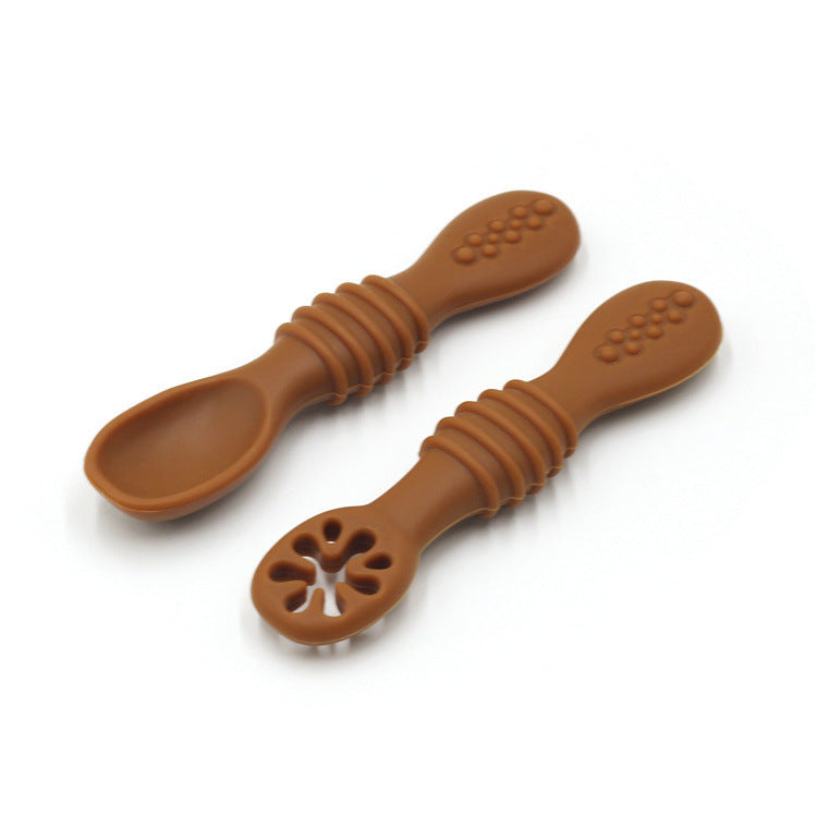 Baby Silicone Spoon & Fork Training Set - Soft Self-Feeding Utensils