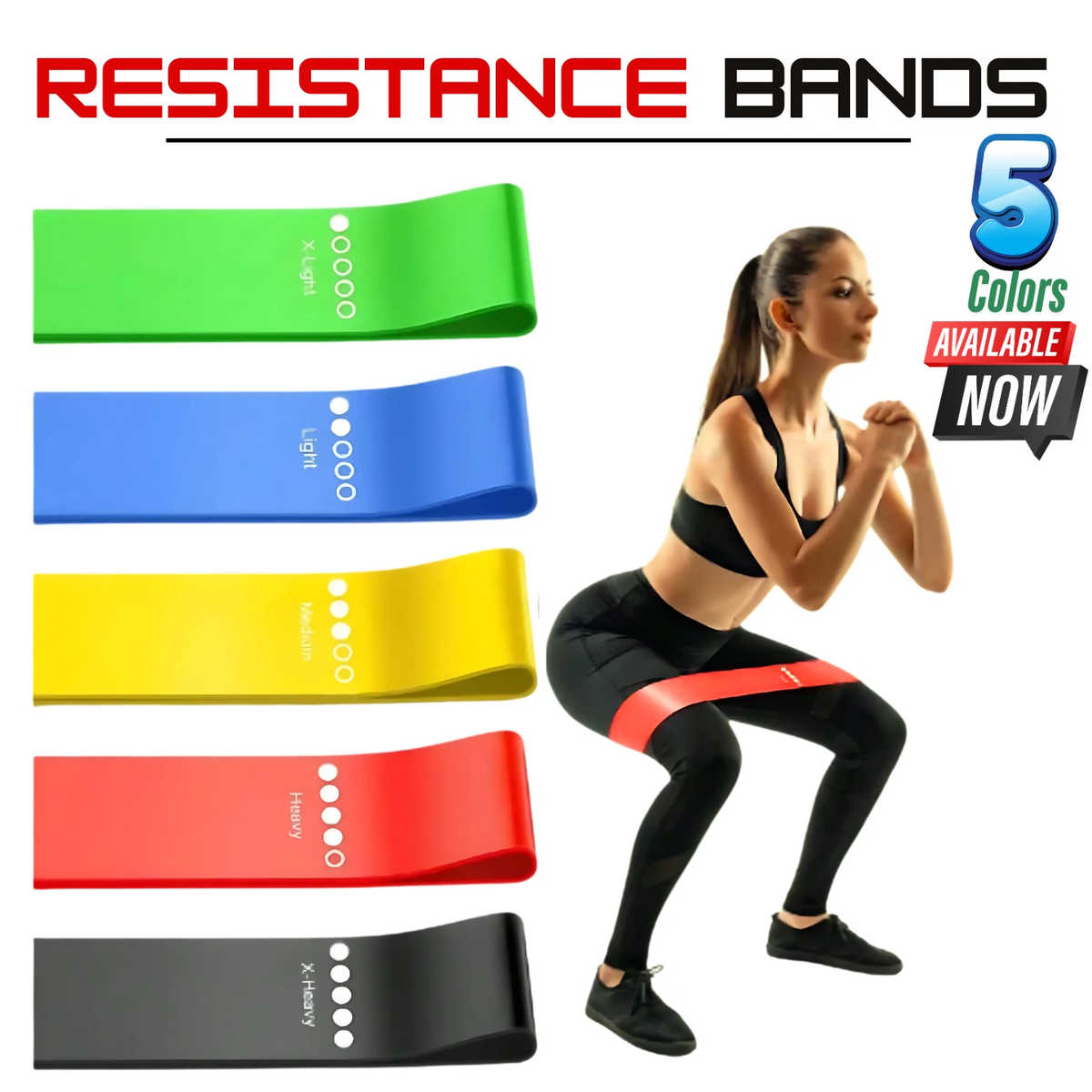 Resistance Bands Set of 5 - Exercise Loop Bands for Home Workout, Yoga & Physical Therapy