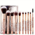 10-Piece Makeup Brush Set - Soft Synthetic Brushes with Diamond Handles & Case
