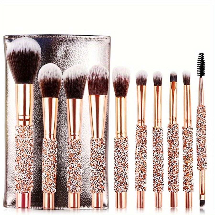 10-Piece Makeup Brush Set - Soft Synthetic Brushes with Diamond Handles & Case