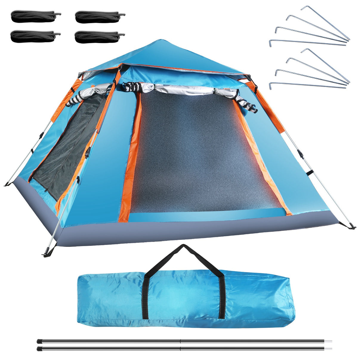 1Pc 4-5 Person Camping Tent With 2 Mosquito Nets Windows Carry