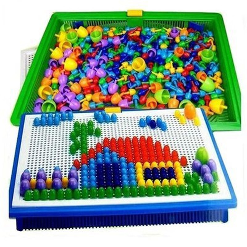 Kids Mushroom Peg Board - 296-Piece Creative Mosaic Pegboard Toy