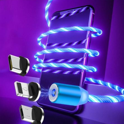 Magnetic Charging Cable with Flowing LED Light - iPhone, Android & USB-C