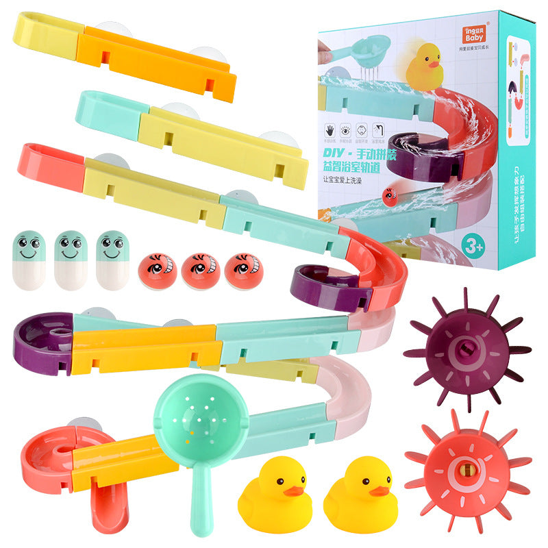 Marble Run Bath Toy - Suction Cup Ball Track Wall Set for Kids