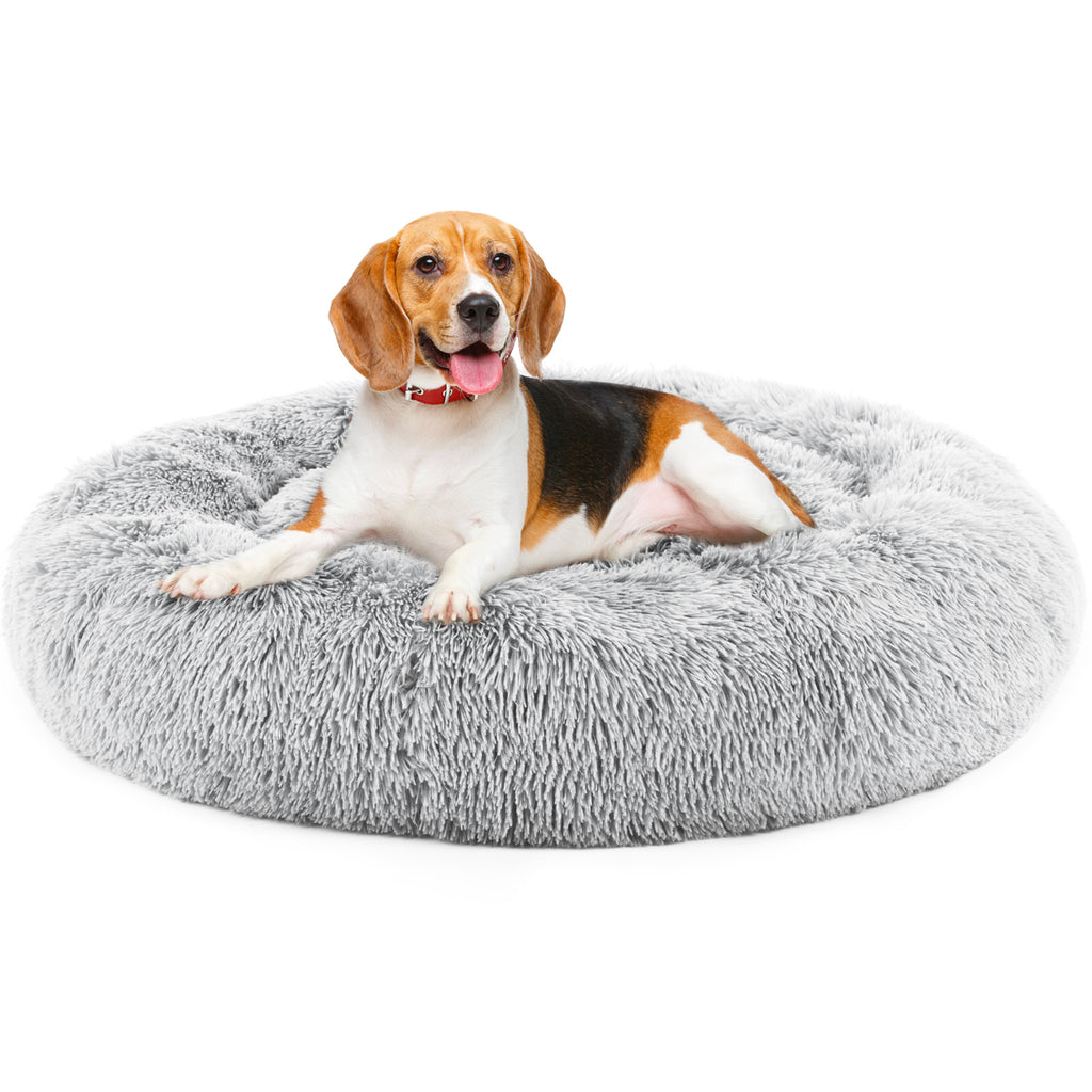 Fluffy Faux Fur Round Pet Bed - Anti-Slip Calming Donut Bed for Cats & Small Dogs