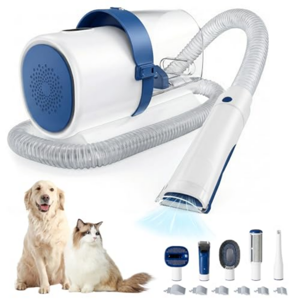 Pet Grooming Vacuum Kit - Low-Noise Clippers & Deshedding Tools with Suction for Dogs & Cats