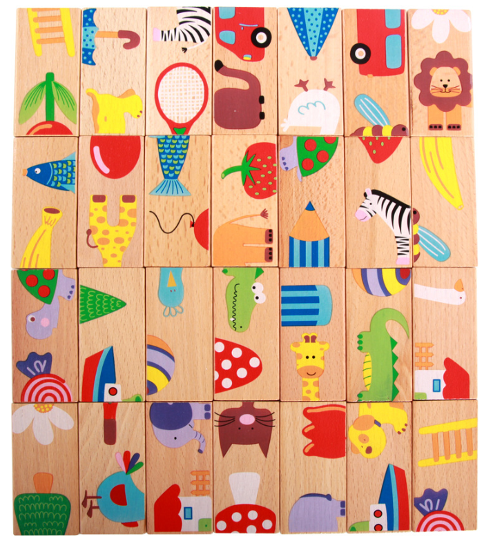 Wooden Animal Dominoes - 28-Piece Classic Domino Game for Kids