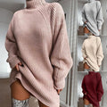 Women's Turtleneck Sweater Dress - Cozy Long Knit Winter Dress