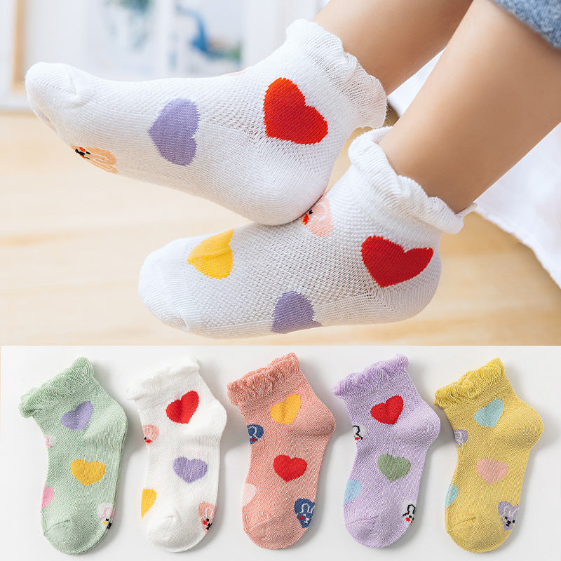 Kids Cartoon Cotton Socks - 5 Pairs Breathable Mesh Crew Socks for Children