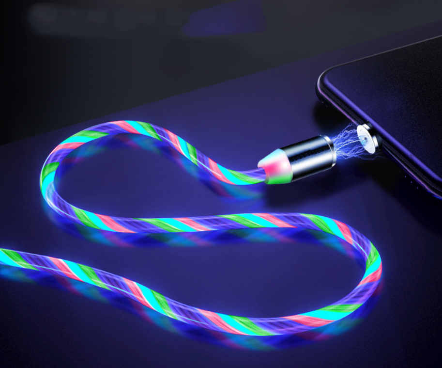 Magnetic Charging Cable with Flowing LED Light - iPhone, Android & USB-C