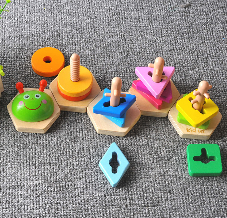 Baby Wooden Shape Sorting Puzzle - Montessori Stacking Learning Toy