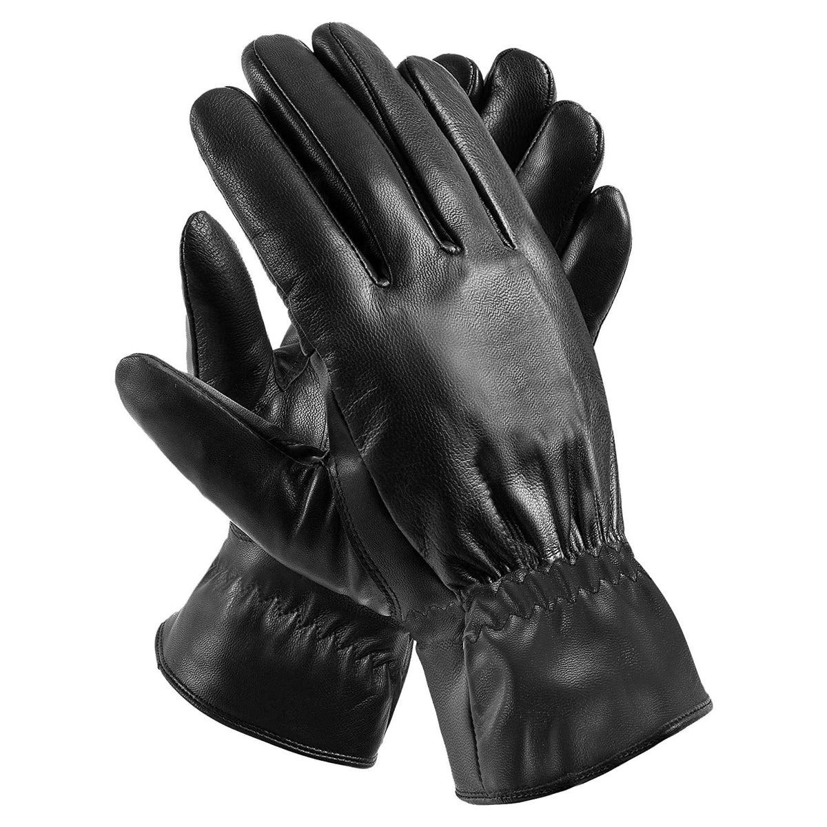 Unisex Black Leather Gloves Winter Warm