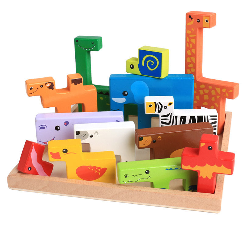 Wooden Animal Building Blocks - 3D Stacking Blocks Set for Kids