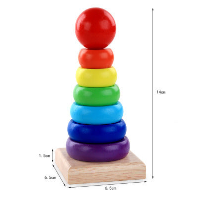 Wooden Stacking Rings - Rainbow Tower Educational Toy for Babies