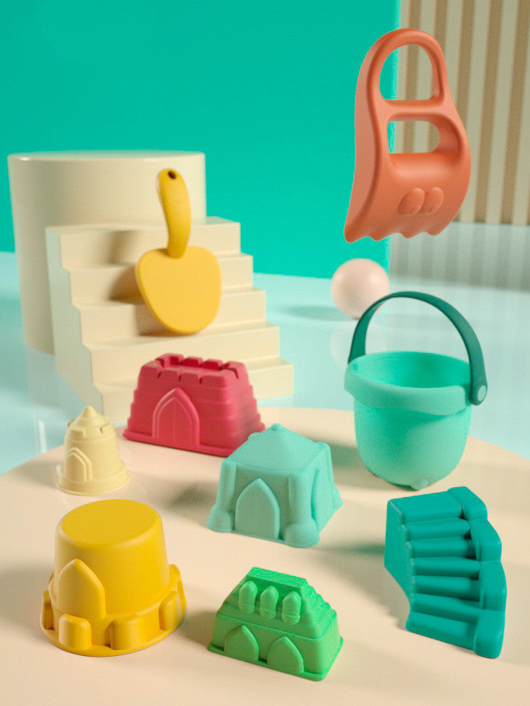 Kids Beach Sand Toy Set - Bucket, Shovels, Molds & Water Wheel Outdoor Kit