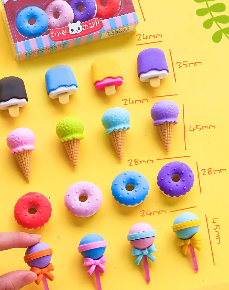 Cute Dessert Eraser Set - Fun Cartoon Erasers for Kids and School