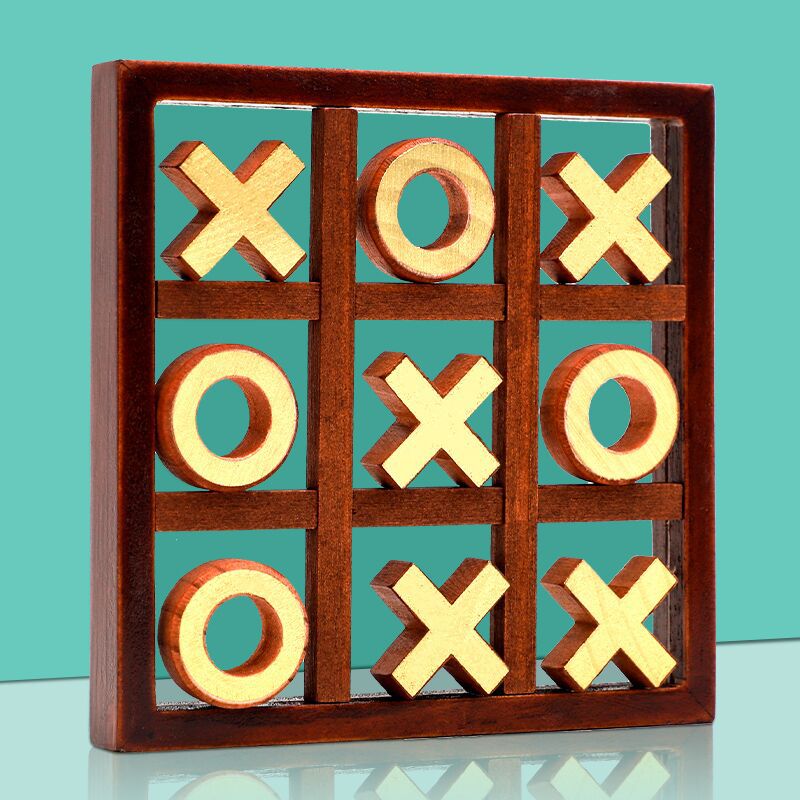 Wooden Mini Board Game - Tic-Tac-Toe and Strategy Game for Kids and Family