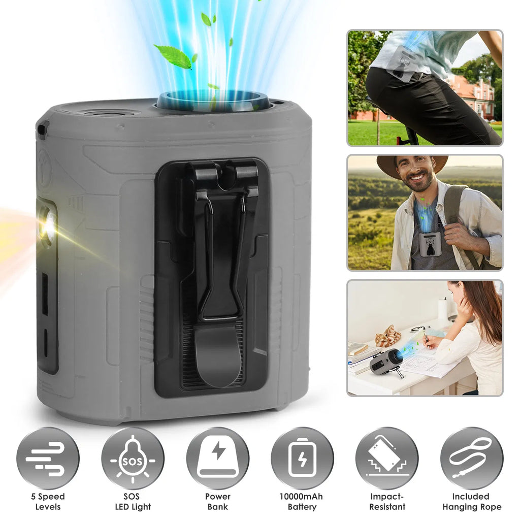 5-in-1 Waist Clip Fan - Hands-Free Rechargeable Belt Fan with 5 Speeds & Light
