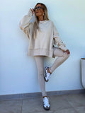 Sweater Suit Women's Casual Loose Long Sleeve Crew Neck Split