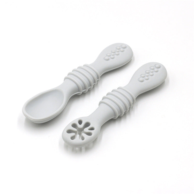 Baby Silicone Spoon & Fork Training Set - Soft Self-Feeding Utensils