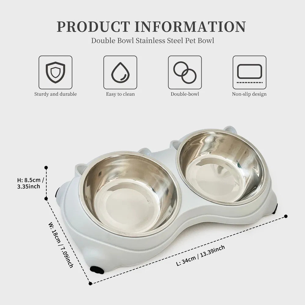 Macaron Double Stainless Steel Pet Bowls - Non-Slip Food & Water Station for Dogs & Cats