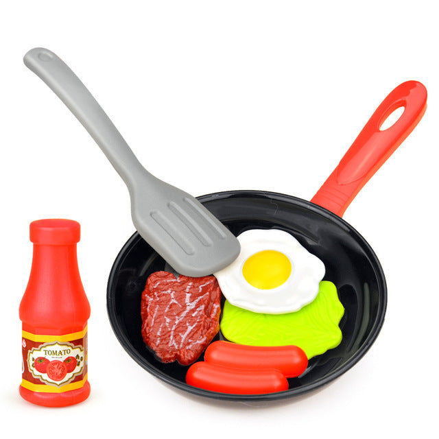 Kids Cooking Play Set - Toy Pan, Spatula & Steak Pretend Kitchen Utensils