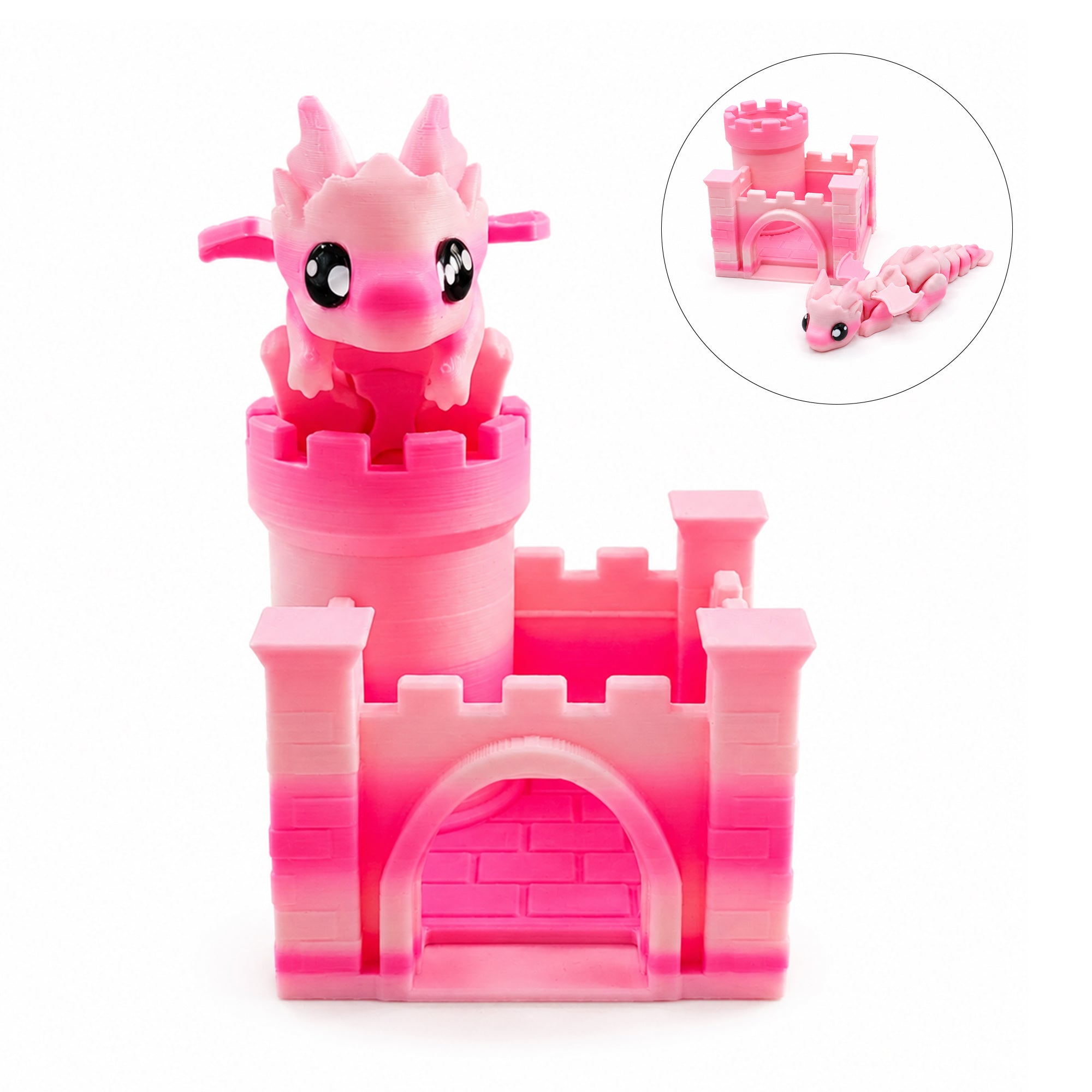 3D Printed Articulated Dragon & Castle Set - Flexible Fidget Dragon Toy
