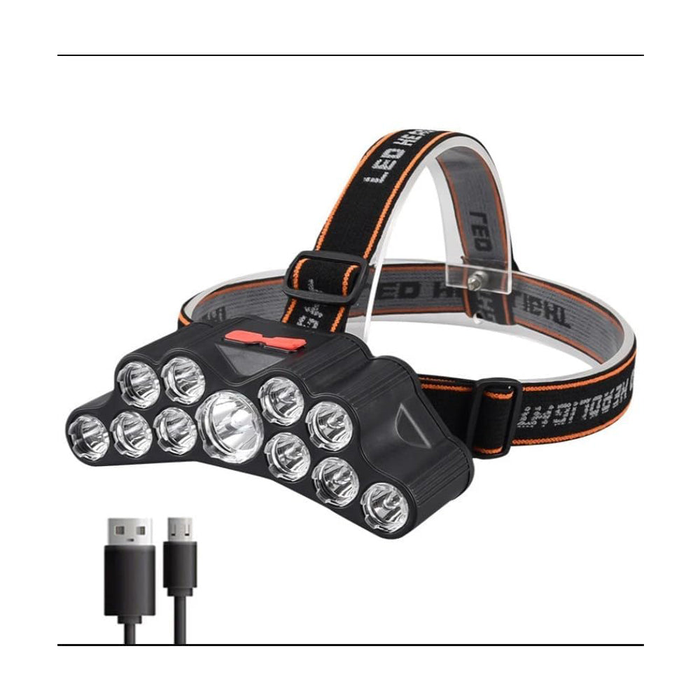 USB Rechargeable LED Flashlight - Bright 11-LED Torch with Built-In Battery for Camping