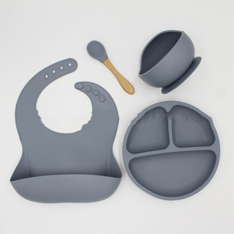 Baby Silicone Feeding Set (4 Pcs) - Suction Bowl, Plate, Bib & Spoon