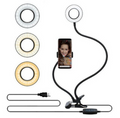LED Selfie Ring Light with Phone Holder & Flexible Stand - 3 Colors, 10 Brightness