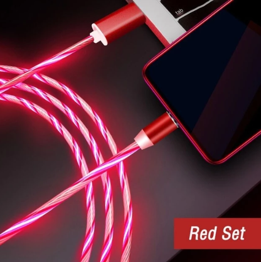 Magnetic Charging Cable with Flowing LED Light - iPhone, Android & USB-C
