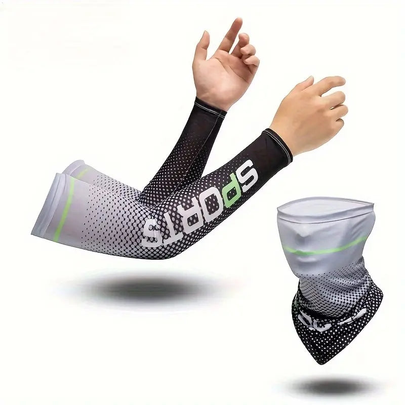 UV Cooling Arm Sleeves & Face Cover Set - Sun Protection for Cycling, Running & Golf