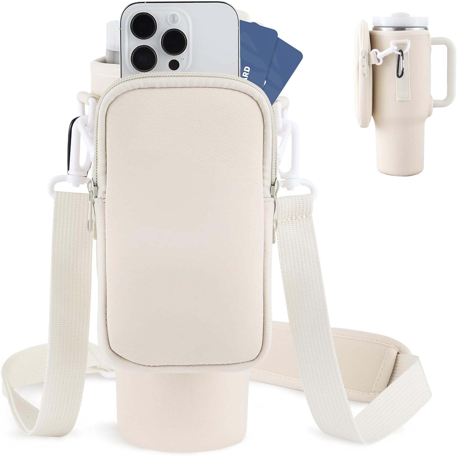 Water Bottle Carrier Bag - Adjustable Strap Holder for 40oz Tumblers, Hiking & Walking