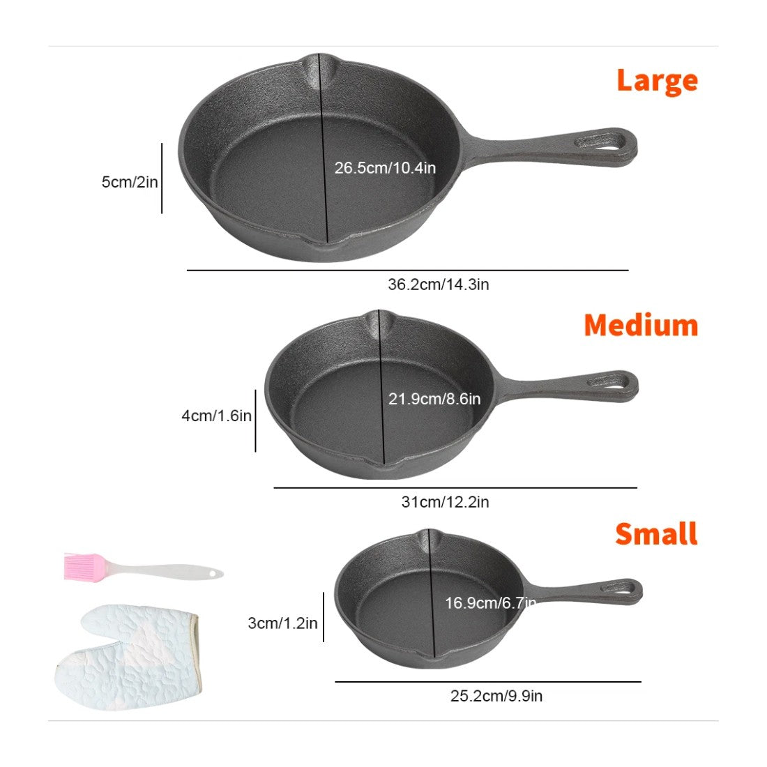 3x Cast Iron Non