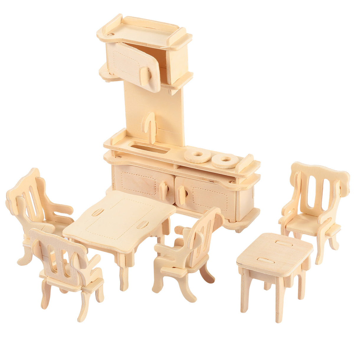 3D Wooden Dollhouse Furniture Puzzle Set - DIY Miniature Model Building Kit