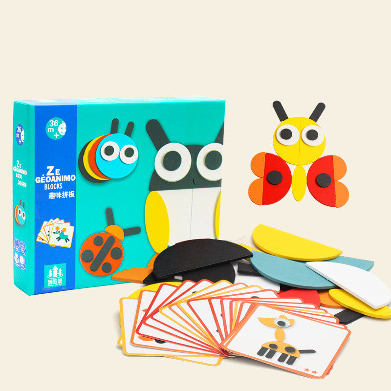 Wooden Tangram Puzzle - 3D Animal Shape Blocks Brain Teaser for Kids