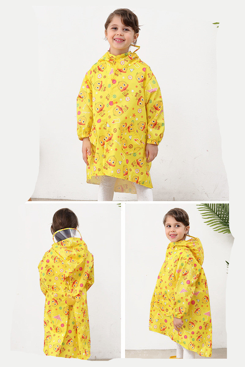 Kids Raincoat Poncho - Cute Cartoon Hooded Rain Cape with Backpack Space