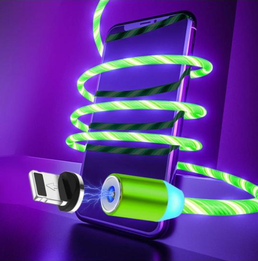 Magnetic Charging Cable with Flowing LED Light - iPhone, Android & USB-C