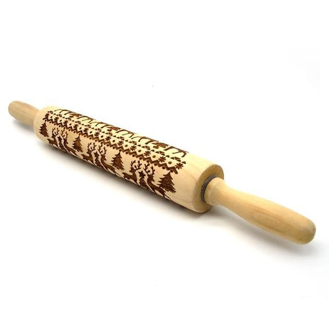 Embossing Rolling Pin - Christmas Reindeer Pattern Cookie & Dough Roller