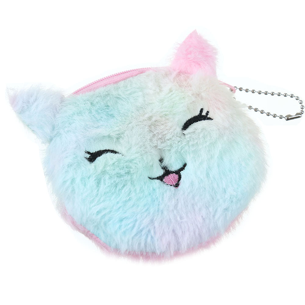 Kids Cat Plush Wallet - Cute Fluffy Cartoon Coin Purse for Children