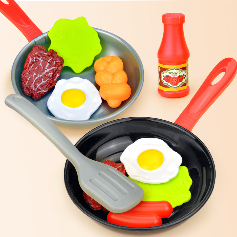 Kids Cooking Play Set - Toy Pan, Spatula & Steak Pretend Kitchen Utensils