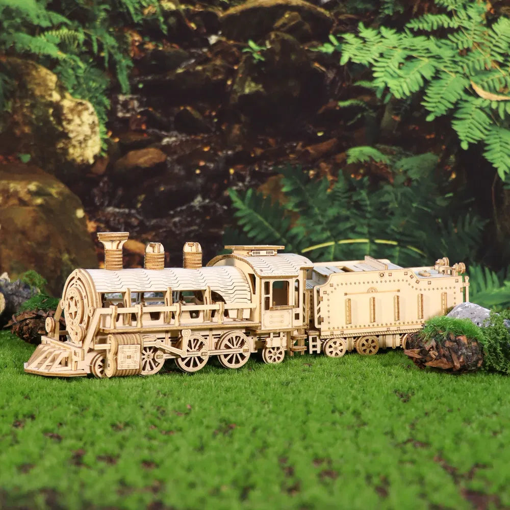 3D Wooden Puzzle Mechanical Train - DIY Brain Teaser Model Building Kit & Gift