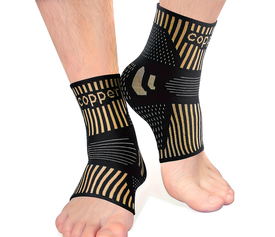 Copper Ankle Compression Sleeves (Pair) - Arch Support for Running & Basketball
