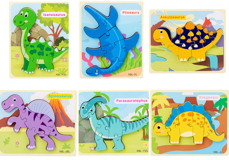 Wooden Dinosaur 3D Puzzle - Montessori Educational Jigsaw for Kids