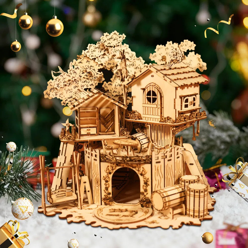 3D Wooden Puzzle Tree House - DIY Assembly Model Building Kit & Decorative Gift