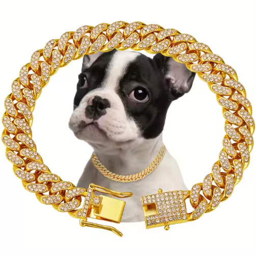 Luxury Alloy Chain Dog Collar - Sparkling Metal Choker for Dogs & Cats