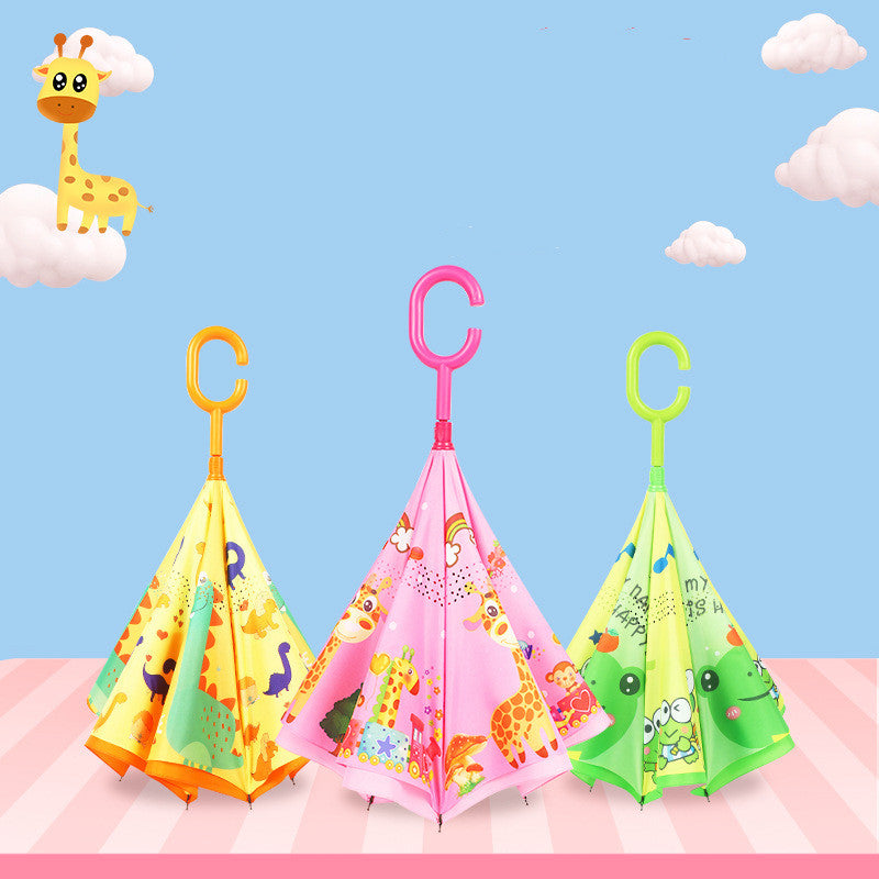 Kids Cartoon Umbrella - Colorful Animal Reverse Umbrella (19 inch)